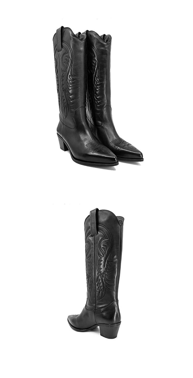 Perixir Western Cowboy Boots For Women Pointed Toe Women's Shoes Brand Embossing Suede Leather Shoes Mid-Calf Chunky Wedges Boot