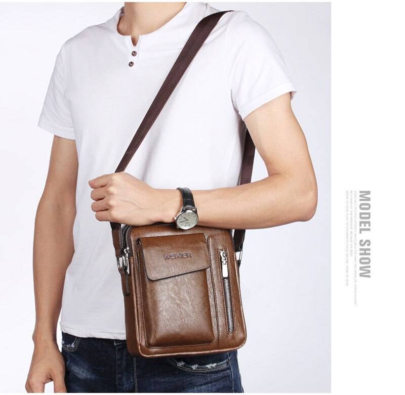 Casual Men's Shoulder Bag Vintage Crossbody Bags Male Bag PU Handbag Capacity Men Messenger Bags Top handle Tote Bag
