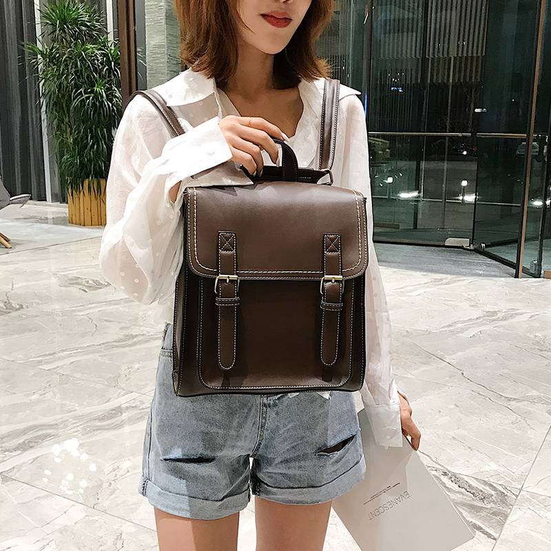 Vintage Backpack Female Pu Leather Bag Women's Backpack Fashion School Bag for Girls High Quality Leisure Shoulder Bag Sac A Dos