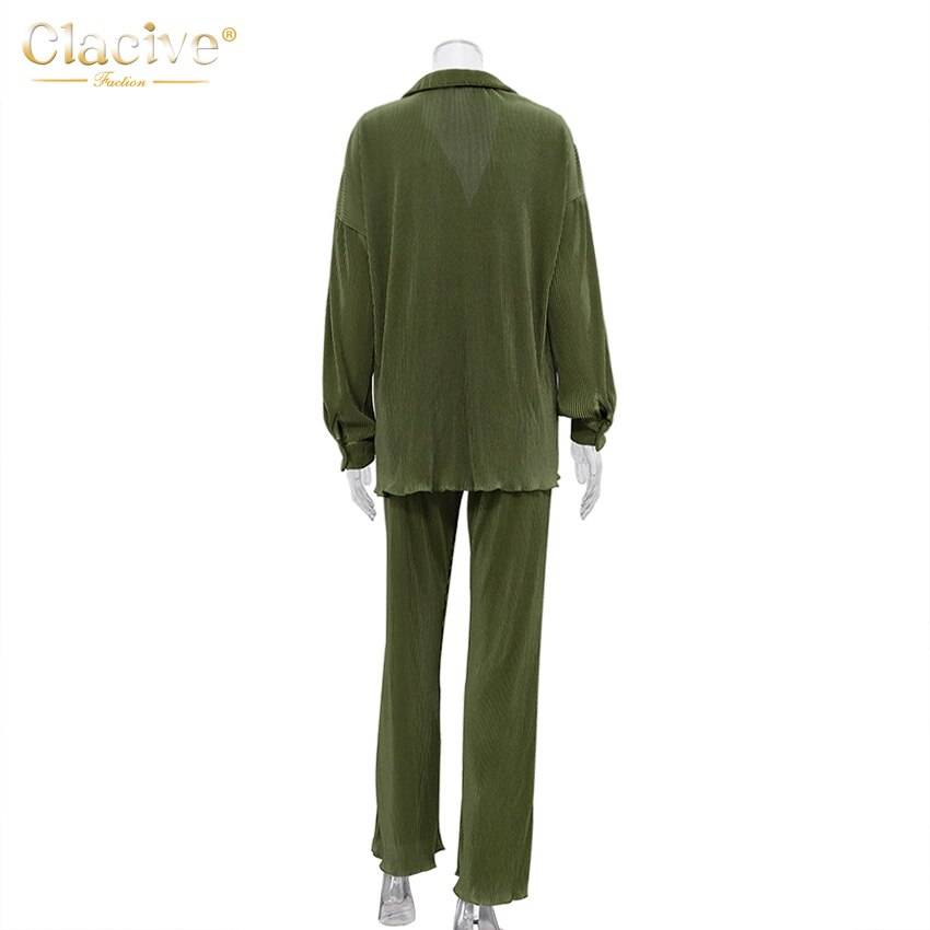 Clacive Causal Loose Home Suit Autumn Long Sleeve Blouse With High Wasit Pants Set Women Elegant Pleated Beige 2 Piece Pant Sets Clacive Causal Loose Home Suit Autumn Long Sleeve Blouse With High Wasit Pants Set Women Elegant Pleated Beige 2 Piece Pant Sets