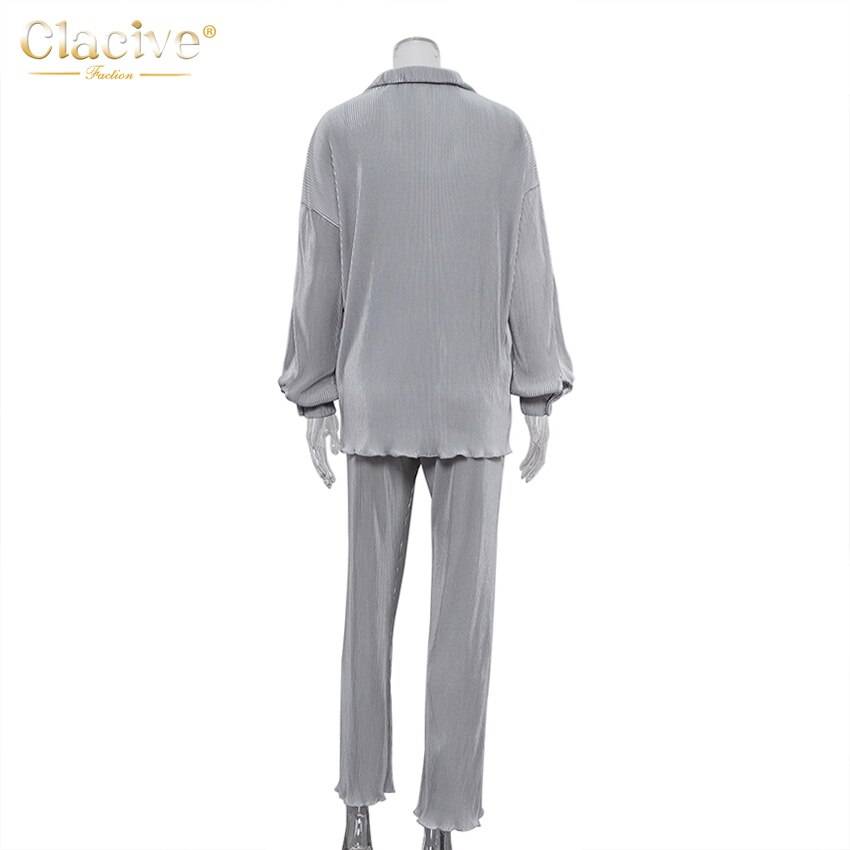 Clacive Causal Loose Home Suit Autumn Long Sleeve Blouse With High Wasit Pants Set Women Elegant Pleated Beige 2 Piece Pant Sets Clacive Causal Loose Home Suit Autumn Long Sleeve Blouse With High Wasit Pants Set Women Elegant Pleated Beige 2 Piece Pant Sets