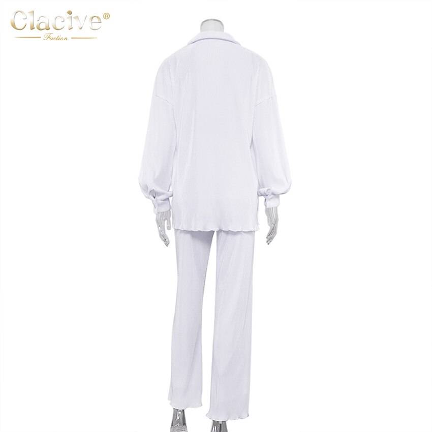 Clacive Causal Loose Home Suit Autumn Long Sleeve Blouse With High Wasit Pants Set Women Elegant Pleated Beige 2 Piece Pant Sets Clacive Causal Loose Home Suit Autumn Long Sleeve Blouse With High Wasit Pants Set Women Elegant Pleated Beige 2 Piece Pant Sets