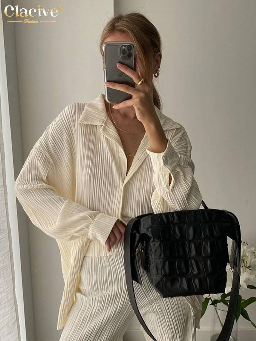 Clacive Causal Loose Home Suit Autumn Long Sleeve Blouse With High Wasit Pants Set Women Elegant Pleated Beige 2 Piece Pant Sets Color : Beige Sets|Blue Sets|Green Sets|Pink Sets|Orange Sets|Dark Blue Sets|Purple Sets|White Set|Brown Sets|Orange Sets|White Sets|Black Sets|Brown Sets|Gray Sets|Drak Green Sets|Green Sets Clacive Causal Loose Home Suit Autumn Long Sleeve Blouse With High Wasit Pants Set Women Elegant Pleated Beige 2 Piece Pant Sets Color : Beige Sets|Blue Sets|Green Sets|Pink Sets|Orange Sets|Dark Blue Sets|Purple Sets|White Set|Brown Sets|Orange Sets|White Sets|Black Sets|Brown Sets|Gray Sets|Drak Green Sets|Green Sets