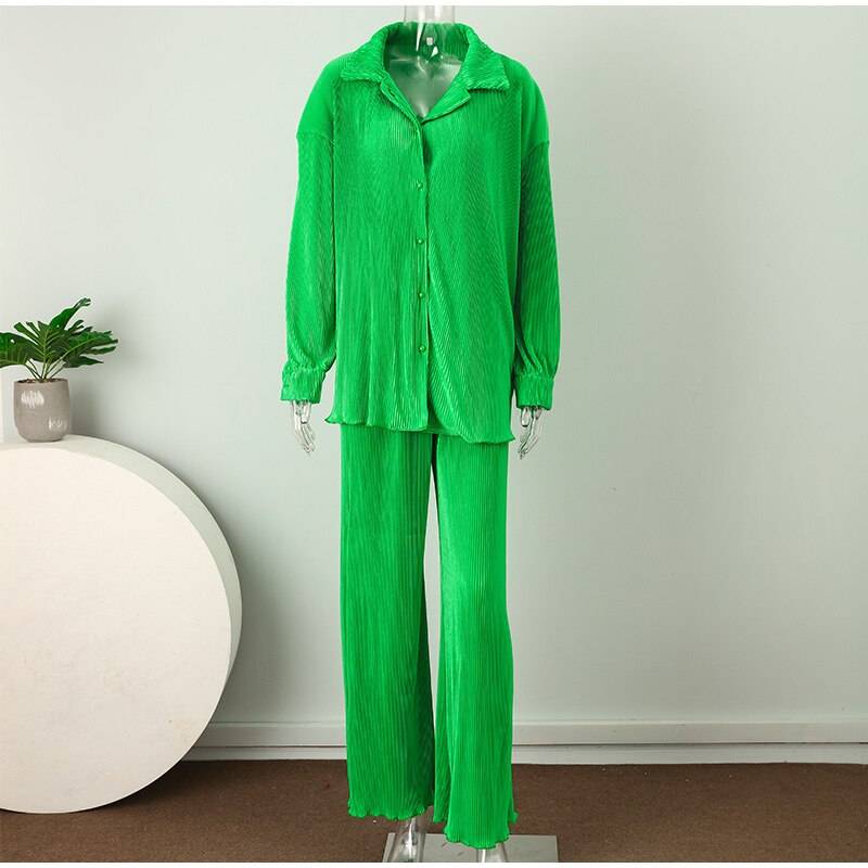 Sexy Solid Suit Two Pieces Outfits Office Lady Long Sleeve Lapel Jacket Coat Suits 2022 Women Casual Wide Leg Trousers Set