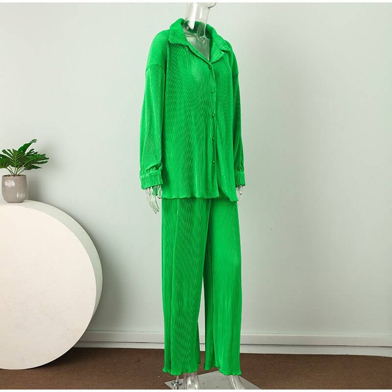 Sexy Solid Suit Two Pieces Outfits Office Lady Long Sleeve Lapel Jacket Coat Suits 2022 Women Casual Wide Leg Trousers Set