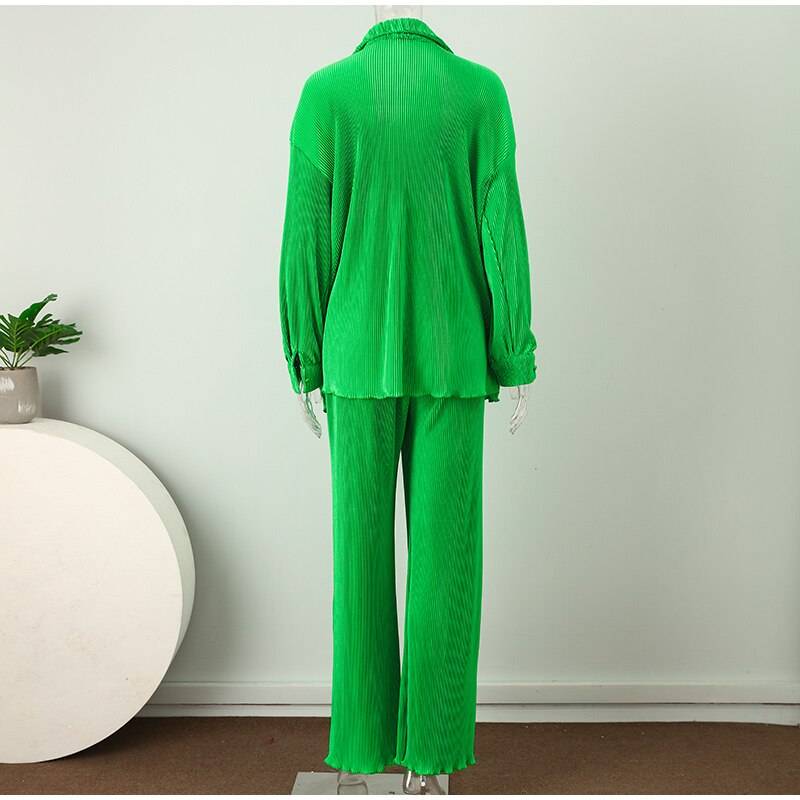 Sexy Solid Suit Two Pieces Outfits Office Lady Long Sleeve Lapel Jacket Coat Suits 2022 Women Casual Wide Leg Trousers Set