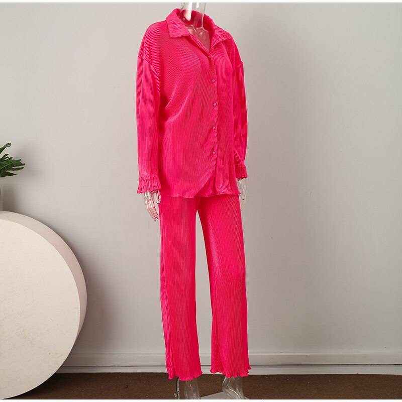 Sexy Solid Suit Two Pieces Outfits Office Lady Long Sleeve Lapel Jacket Coat Suits 2022 Women Casual Wide Leg Trousers Set