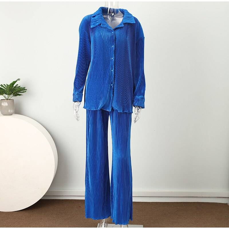 Sexy Solid Suit Two Pieces Outfits Office Lady Long Sleeve Lapel Jacket Coat Suits 2022 Women Casual Wide Leg Trousers Set