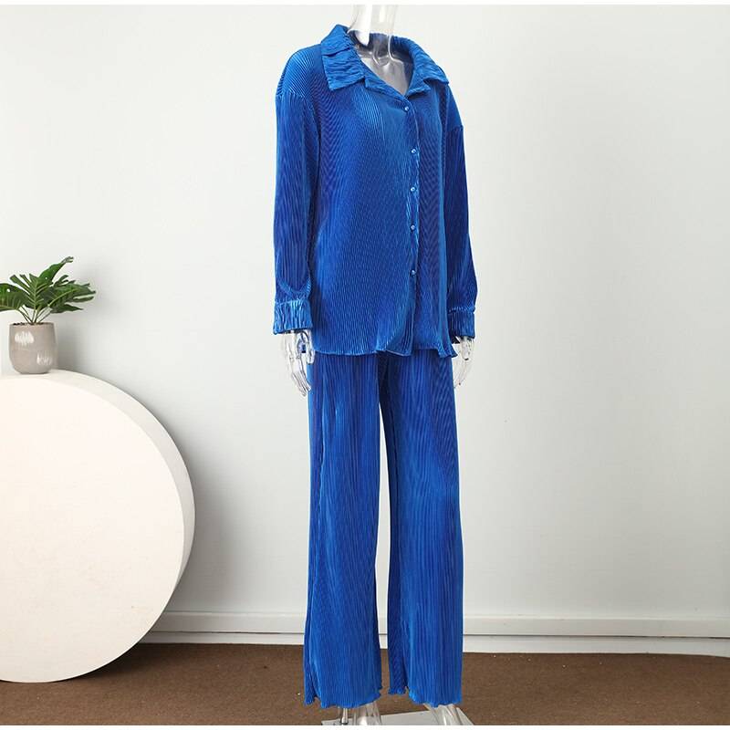 Sexy Solid Suit Two Pieces Outfits Office Lady Long Sleeve Lapel Jacket Coat Suits 2022 Women Casual Wide Leg Trousers Set