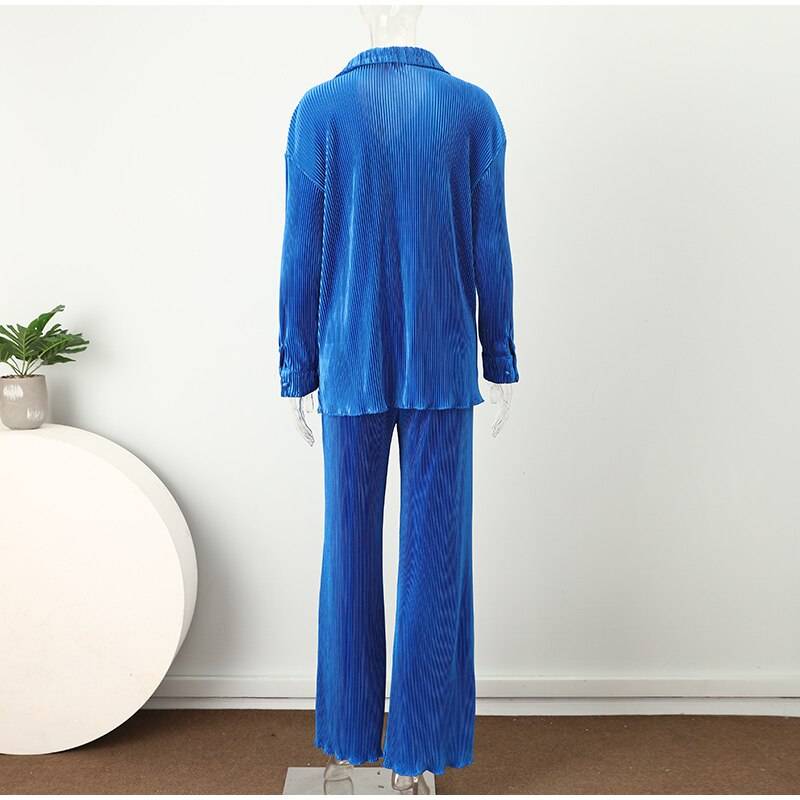 Sexy Solid Suit Two Pieces Outfits Office Lady Long Sleeve Lapel Jacket Coat Suits 2022 Women Casual Wide Leg Trousers Set