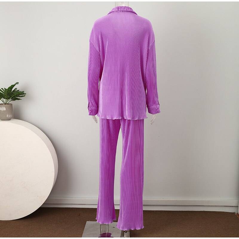 Sexy Solid Suit Two Pieces Outfits Office Lady Long Sleeve Lapel Jacket Coat Suits 2022 Women Casual Wide Leg Trousers Set