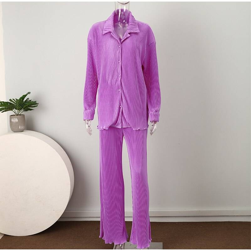 Sexy Solid Suit Two Pieces Outfits Office Lady Long Sleeve Lapel Jacket Coat Suits 2022 Women Casual Wide Leg Trousers Set
