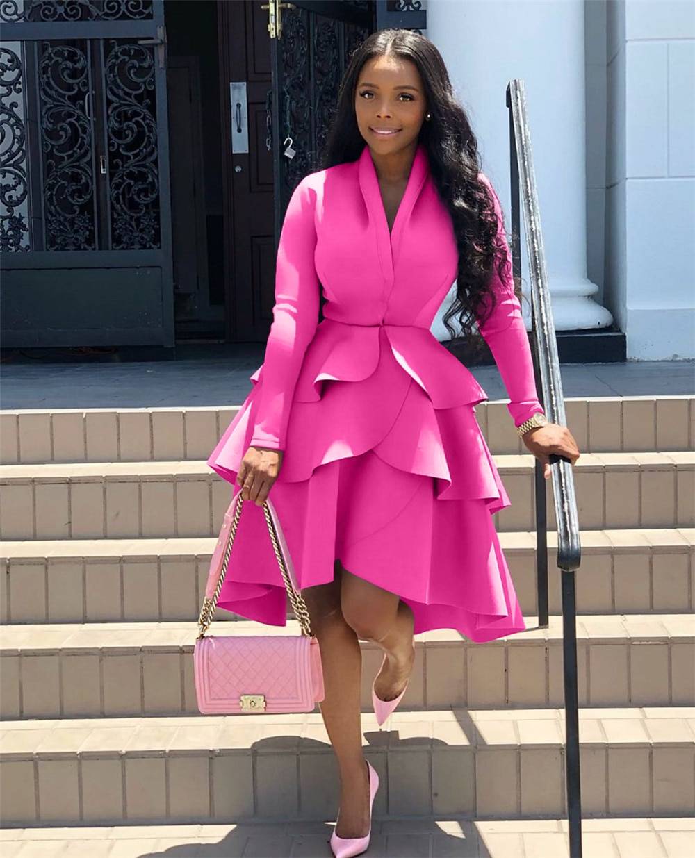 Sexy V-neck Elegant Celebrity Runway Party Dress Women Work Wear Business Ruffles A-line Midi Club Dresses for Women Vestidos Color : Black|Blue|Burgundy|rose red Sexy V-neck Elegant Celebrity Runway Party Dress Women Work Wear Business Ruffles A-line Midi Club Dresses for Women Vestidos Color : Black|Blue|Burgundy|rose red