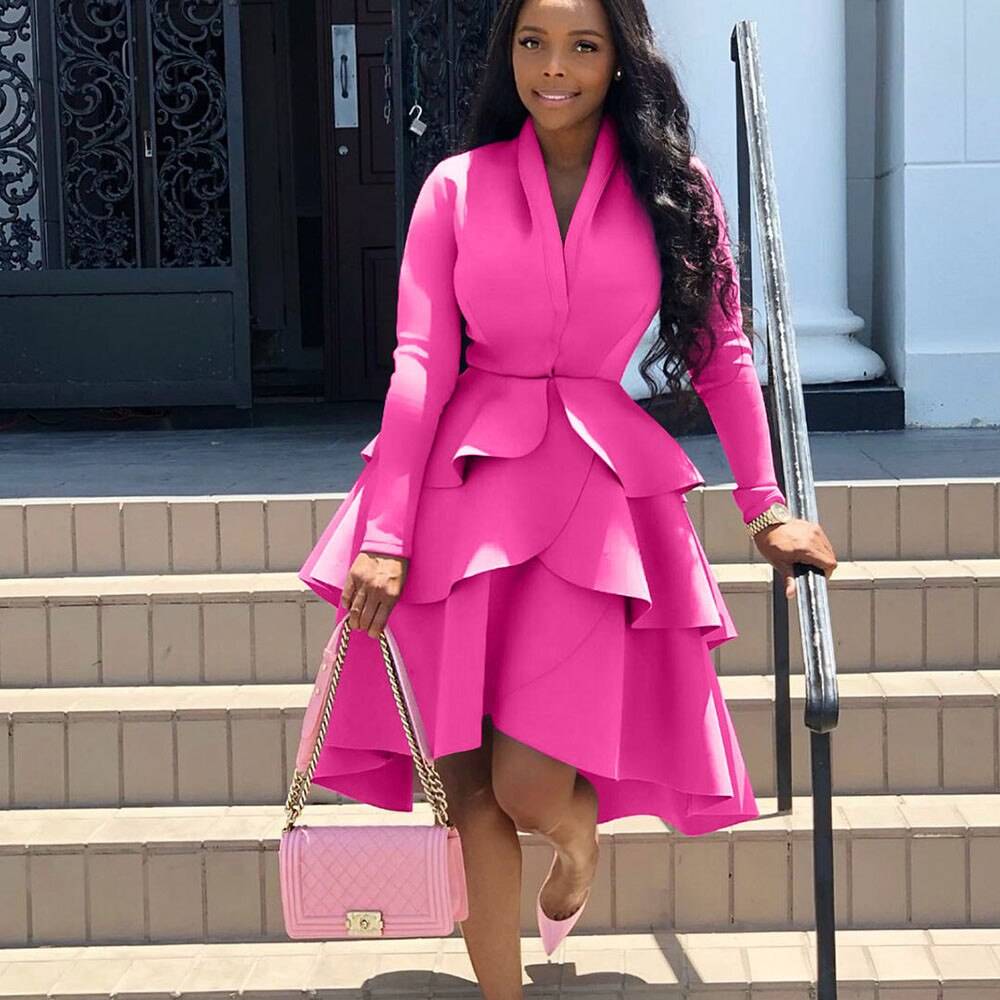 Sexy V-neck Elegant Celebrity Runway Party Dress Women Work Wear Business Ruffles A-line Midi Club Dresses for Women Vestidos Color : Black|Blue|Burgundy|rose red Sexy V-neck Elegant Celebrity Runway Party Dress Women Work Wear Business Ruffles A-line Midi Club Dresses for Women Vestidos Color : Black|Blue|Burgundy|rose red