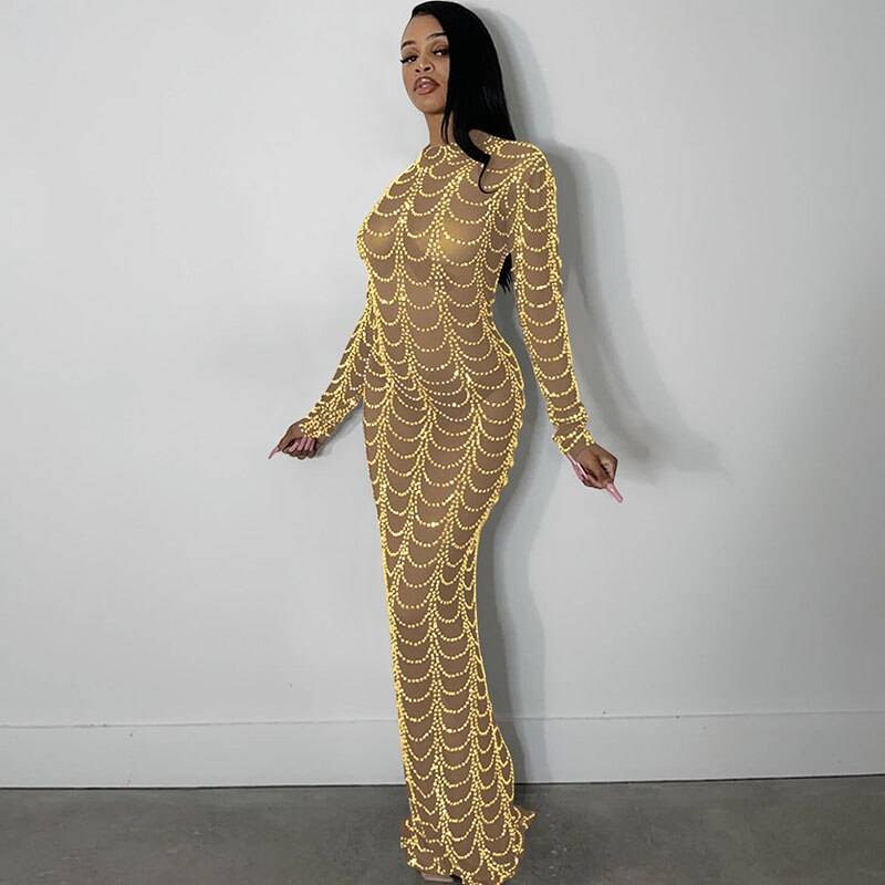 Sparkly Crystal Rhinestone Bodycon Maxi Dress Women Wedding Evening Long Sleeve Mesh See Through Night Party Club Birthday Dress Color : Black|Gold Sparkly Crystal Rhinestone Bodycon Maxi Dress Women Wedding Evening Long Sleeve Mesh See Through Night Party Club Birthday Dress Color : Black|Gold