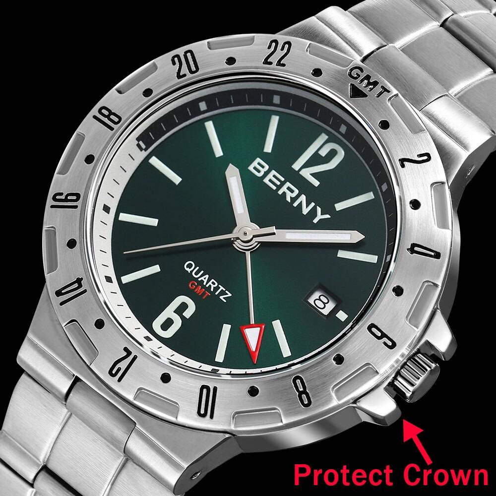 BERNY GMT Watch for Men Super Luminous Luxury Sports Quartz Wristwatch Waterproof Stainless Steel Military Man Clock SWISS MOVT Color : 2158M Watch Green|2158M Watch Blue|2158M Watch Black BERNY GMT Watch for Men Super Luminous Luxury Sports Quartz Wristwatch Waterproof Stainless Steel Military Man Clock SWISS MOVT Color : 2158M Watch Green|2158M Watch Blue|2158M Watch Black