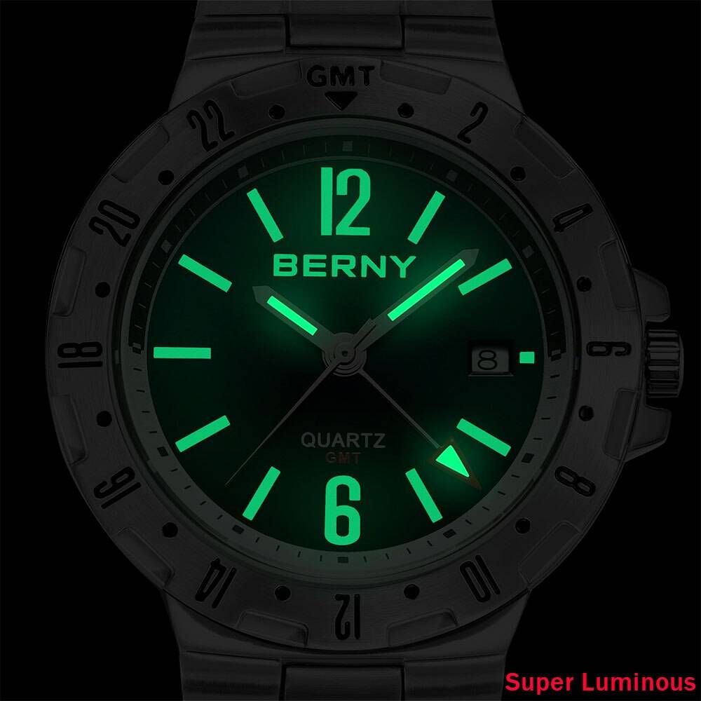 BERNY GMT Watch for Men Super Luminous Luxury Sports Quartz Wristwatch Waterproof Stainless Steel Military Man Clock SWISS MOVT Color : 2158M Watch Green|2158M Watch Blue|2158M Watch Black BERNY GMT Watch for Men Super Luminous Luxury Sports Quartz Wristwatch Waterproof Stainless Steel Military Man Clock SWISS MOVT Color : 2158M Watch Green|2158M Watch Blue|2158M Watch Black