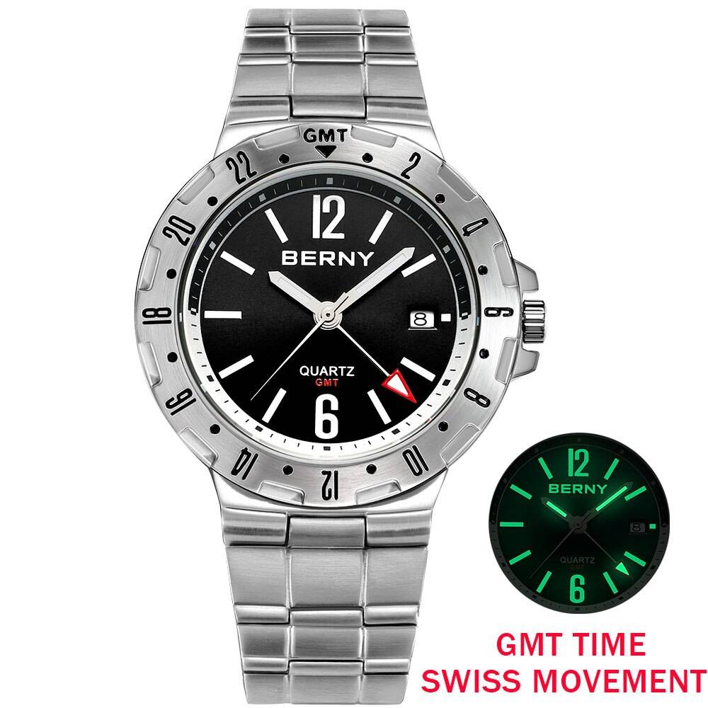 BERNY GMT Watch for Men Super Luminous Luxury Sports Quartz Wristwatch Waterproof Stainless Steel Military Man Clock SWISS MOVT Color : 2158M Watch Green|2158M Watch Blue|2158M Watch Black BERNY GMT Watch for Men Super Luminous Luxury Sports Quartz Wristwatch Waterproof Stainless Steel Military Man Clock SWISS MOVT Color : 2158M Watch Green|2158M Watch Blue|2158M Watch Black