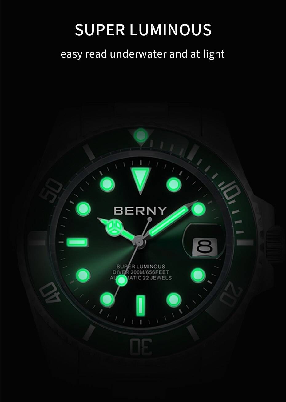 BERNY NH35 Divers’ Watch for Men Business Wristwatches Sapphire Super Luminous 20Bar Color : Green Wristwatch|Black Wristwatch|Blue Wristwatch BERNY NH35 Divers’ Watch for Men Business Wristwatches Sapphire Super Luminous 20Bar Color : Green Wristwatch|Black Wristwatch|Blue Wristwatch