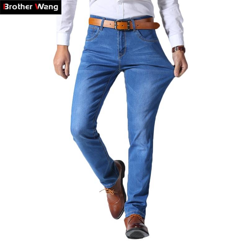 Brother Wang Classic Style Men Brand Jeans Business Casual Stretch Slim Denim Pants Light Blue Black Trousers Male Color : Thin-Black|Thin-Dark Blue|Thin-Light blue|Regular-Dark Blue|Regular-Black Brother Wang Classic Style Men Brand Jeans Business Casual Stretch Slim Denim Pants Light Blue Black Trousers Male Color : Thin-Black|Thin-Dark Blue|Thin-Light blue|Regular-Dark Blue|Regular-Black