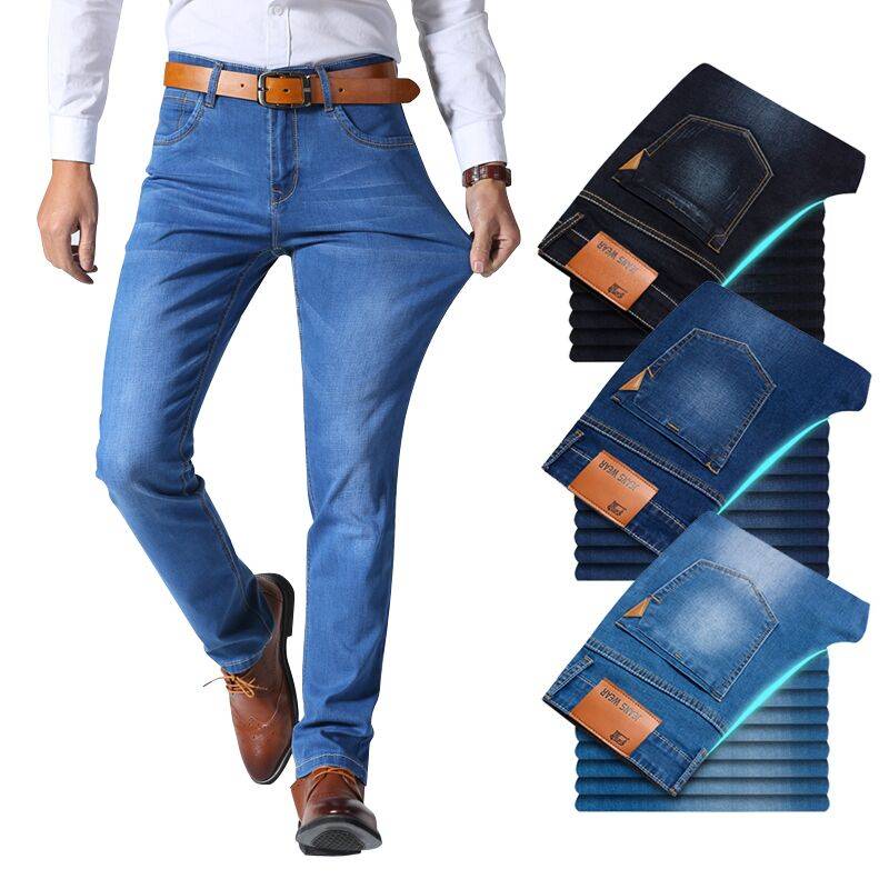 Brother Wang Classic Style Men Brand Jeans Business Casual Stretch Slim Denim Pants Light Blue Black Trousers Male Color : Thin-Black|Thin-Dark Blue|Thin-Light blue|Regular-Dark Blue|Regular-Black Brother Wang Classic Style Men Brand Jeans Business Casual Stretch Slim Denim Pants Light Blue Black Trousers Male Color : Thin-Black|Thin-Dark Blue|Thin-Light blue|Regular-Dark Blue|Regular-Black