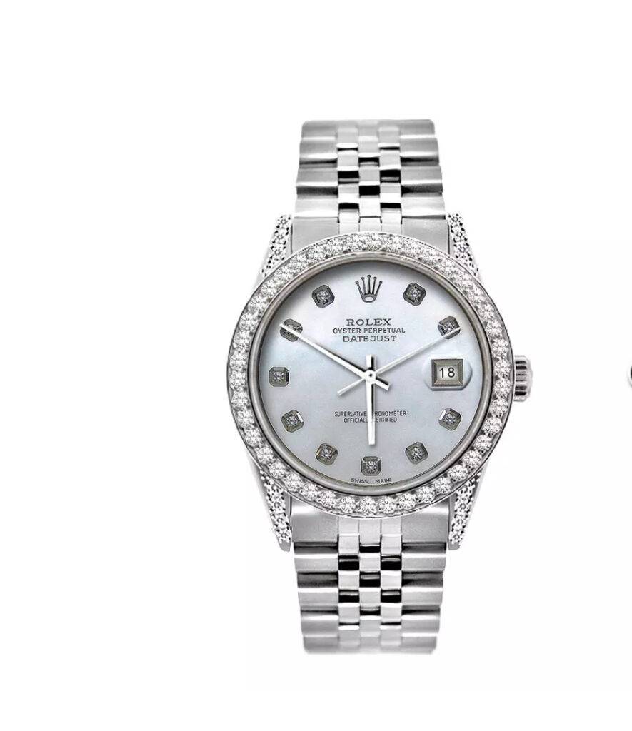 Iced Out Rolex Oyster Perpetual Datejust 5ct Diamond Watch