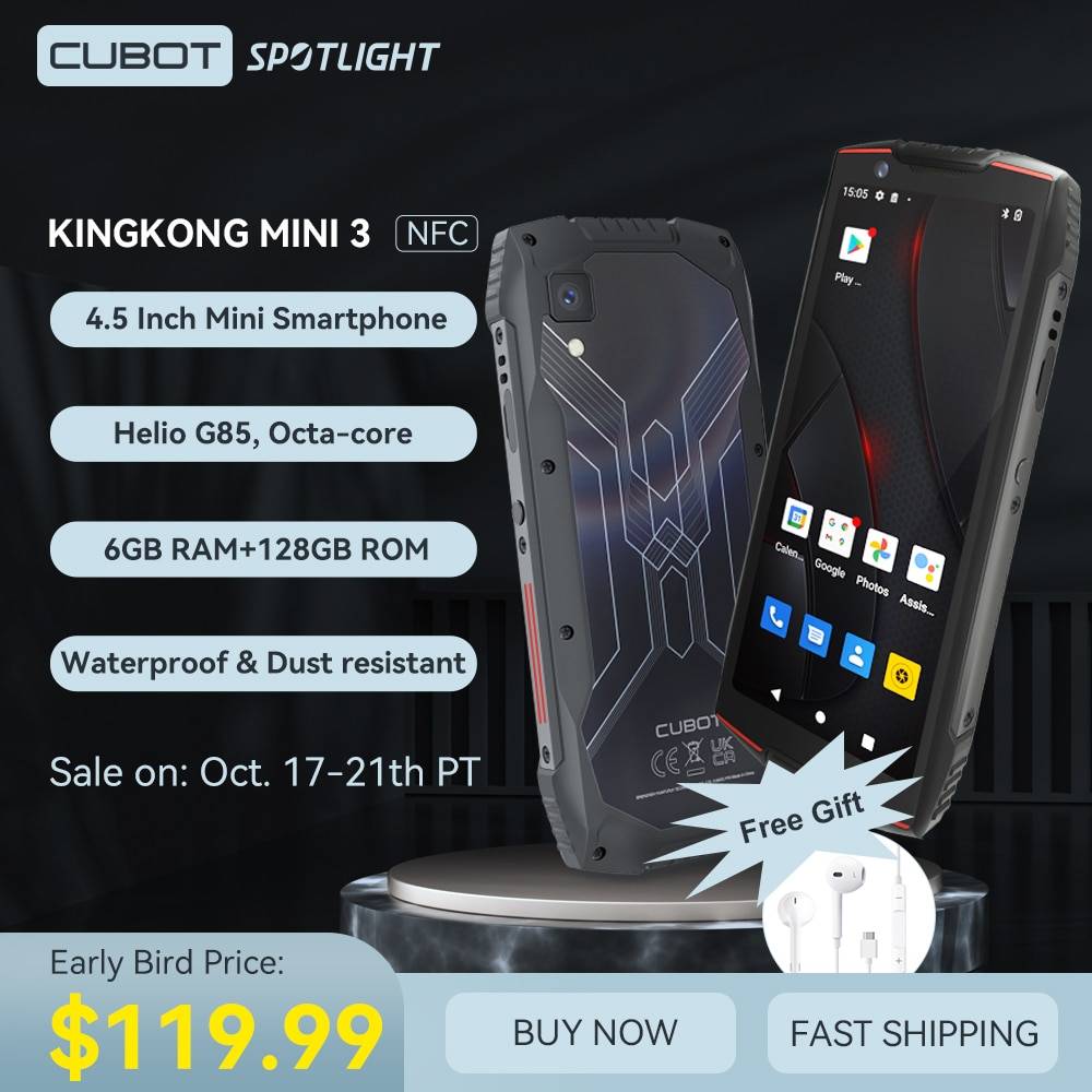 World Premiere,Cubot KingKong MINI 3, 4.5" Mini Smartphone, Helio G85 Octa-Core, 6GB+128GB, Dual SIM,NFC Waterproof Rugged Phone Color : Red-Black|MINI 3 add watch C7|MINI 3 add watch C3 World Premiere,Cubot KingKong MINI 3, 4.5" Mini Smartphone, Helio G85 Octa-Core, 6GB+128GB, Dual SIM,NFC Waterproof Rugged Phone Color : Red-Black|MINI 3 add watch C7|MINI 3 add watch C3