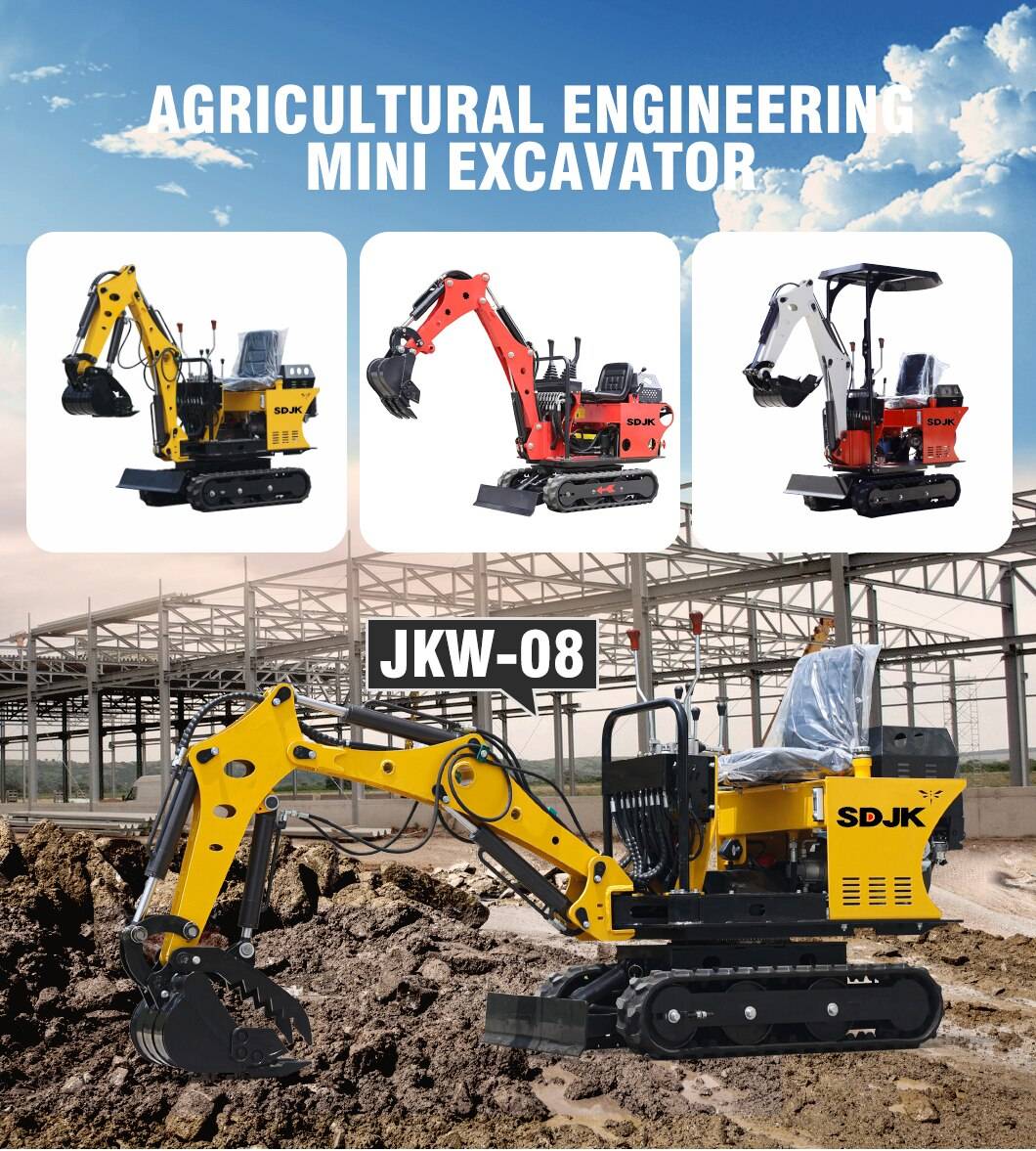 JKW-08 Mini Excavator Small Digger 0.8 Ton 1 Ton Micro Digging Machine With Attachments JKW-08 Mini Excavator Small Digger 0.8 Ton 1 Ton Micro Digging Machine With Attachments