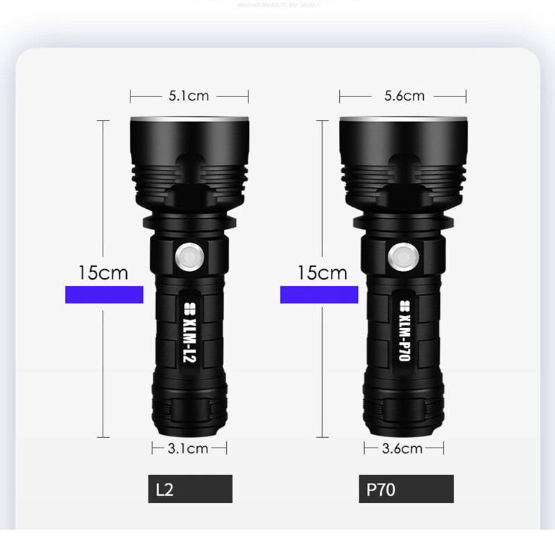 Super Powerful LED Flashlight L2 P70 Tactical Torch USB Rechargeable Linterna Waterproof Lamp Ultra Bright Lantern Camping Color : L2|P70 Super Powerful LED Flashlight L2 P70 Tactical Torch USB Rechargeable Linterna Waterproof Lamp Ultra Bright Lantern Camping Color : L2|P70