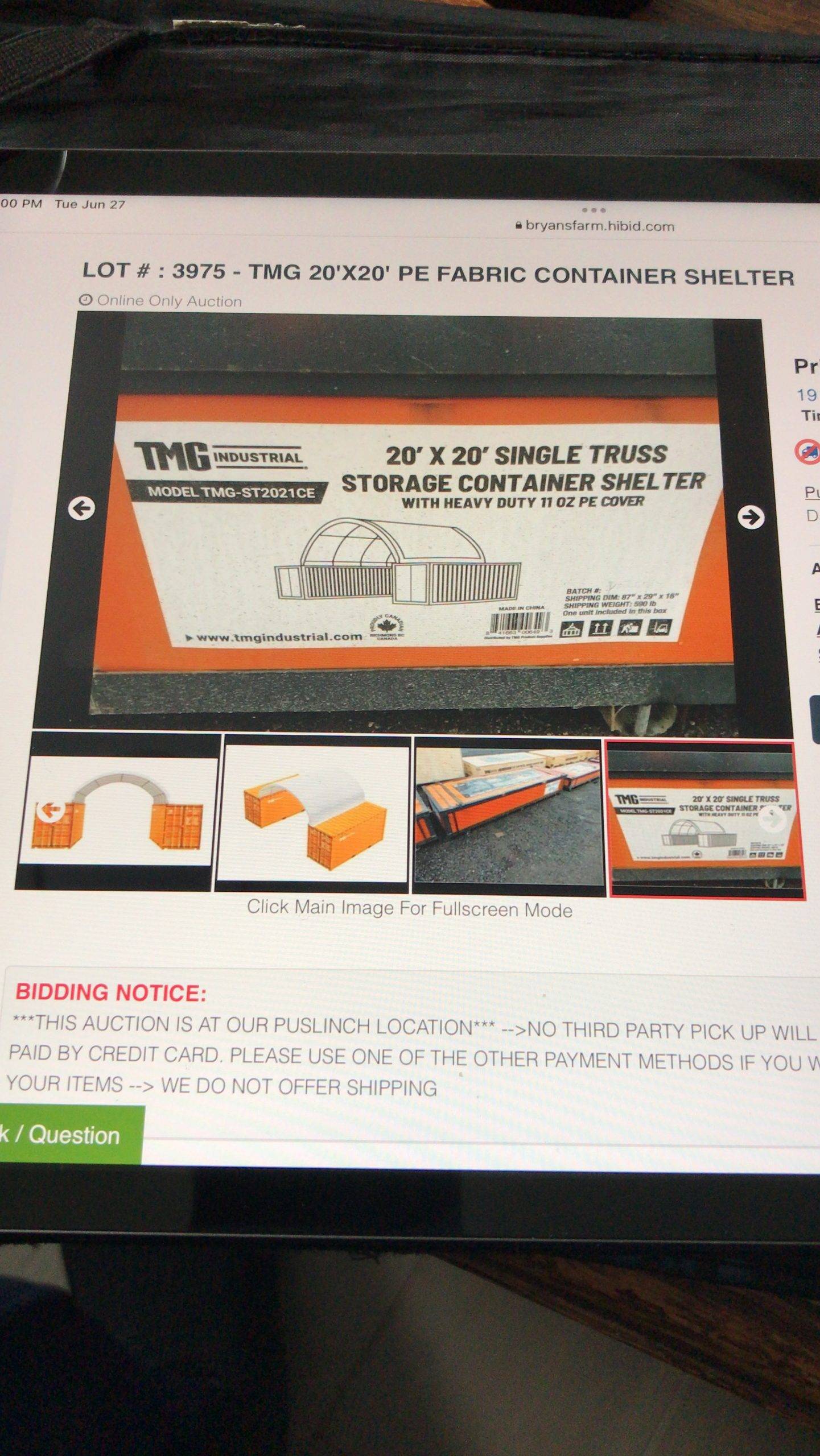Protect Your Assets with the TMG Industrial 20′ x 20′ PE Fabric Container Shelter – Engineered for Durability and Dependability! Home & Household Items Home, Household & Industrial Products Machinery, Tools, & Furniture Protect Your Assets with the TMG Industrial 20' x 20' PE Fabric Container Shelter - Engineered for Durability and Dependability! Home & Household Items Home, Household & Industrial Products Machinery, Tools, & Furniture