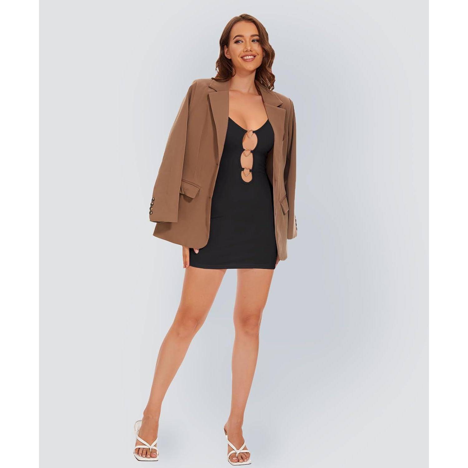 Sexy Black Hollow Out Bodycon Mini Dress with Heart Ring Decor Size : L|M|S Sexy Black Hollow Out Bodycon Mini Dress with Heart Ring Decor Size : L|M|S