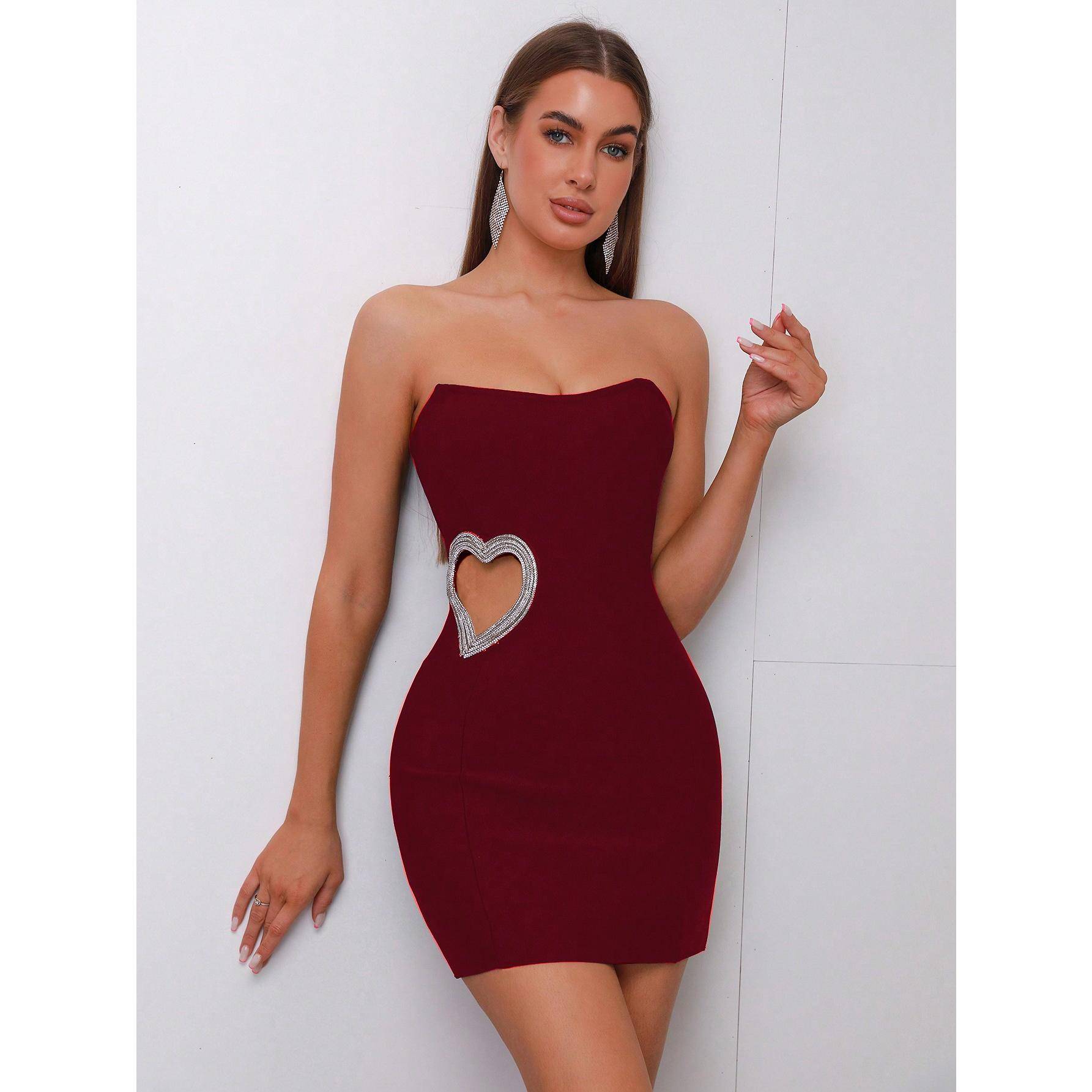 Sexy Strapless Diamond Heart Cutout Mini Dress Size : L|M|S|XS Sexy Strapless Diamond Heart Cutout Mini Dress Size : L|M|S|XS